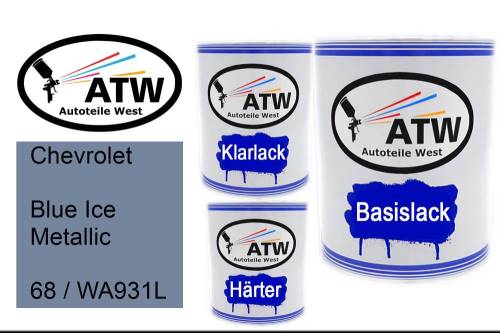 Chevrolet, Blue Ice Metallic, 68 / WA931L: 1L Lackdose + 1L Klarlack + 500ml Härter - Set, von ATW Autoteile West.